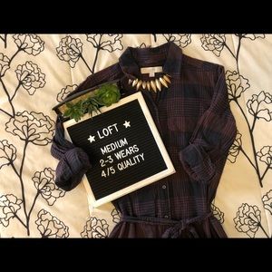 [  LOFT ] Purple Plaid Shirt Dress